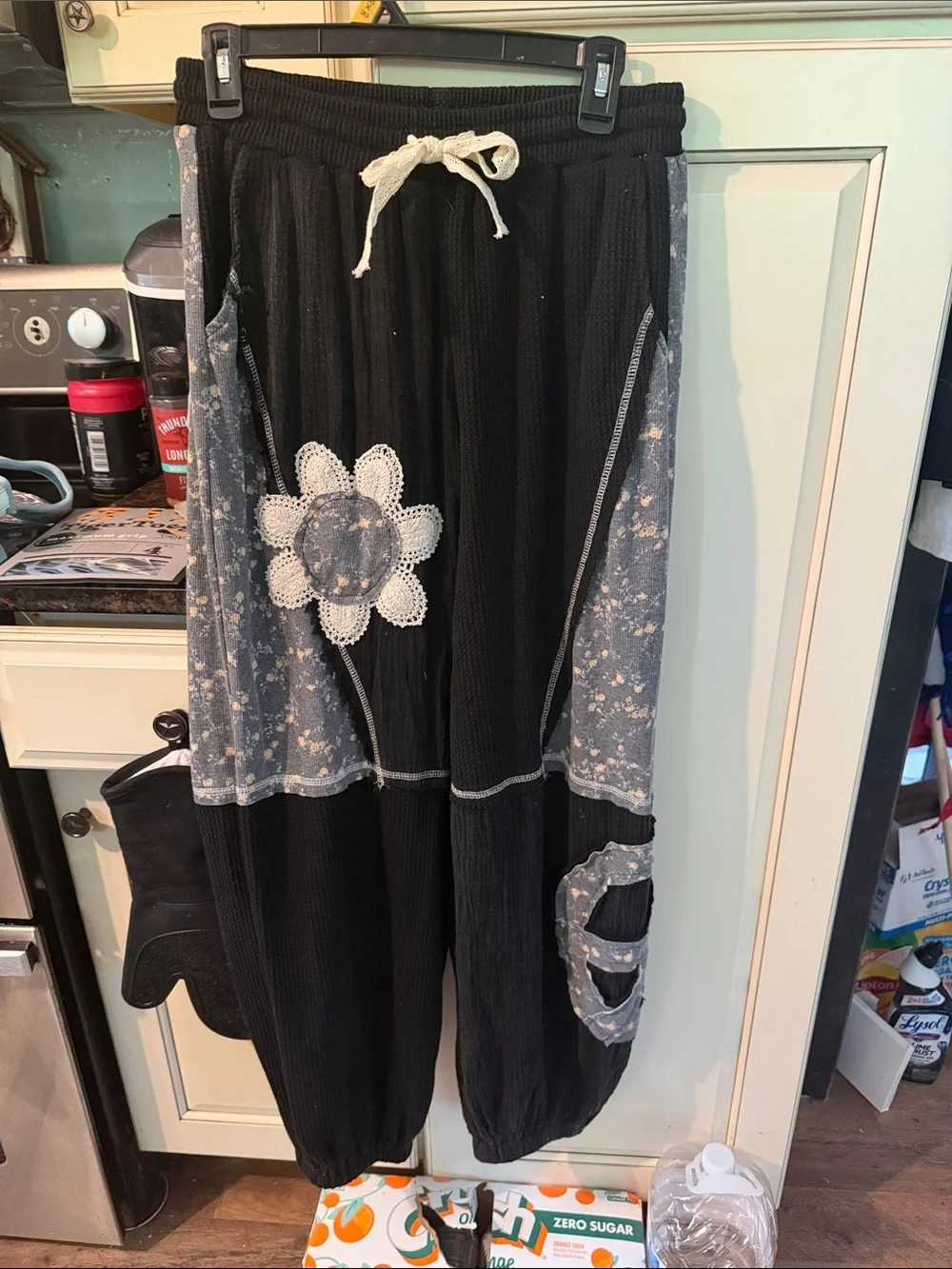 POL Black and Gray Floral Patch Joggers - Picture 1 of 4